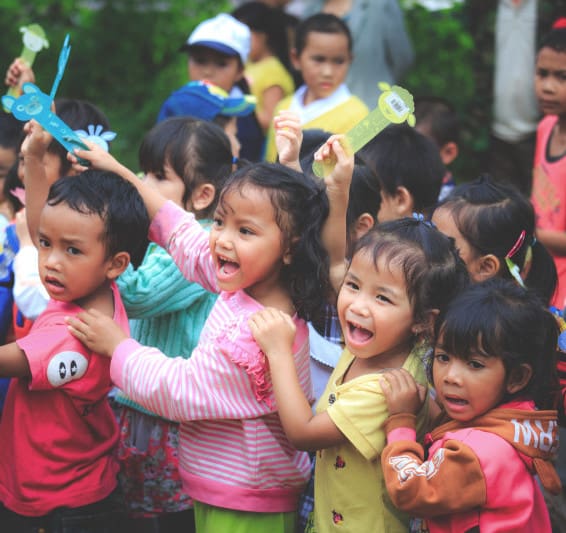Lam Dong Province, Vietnam - November 7, 2015: A joy after receiving gifts of ethnic minority children in the highlands. All the gifts come from a society charity group