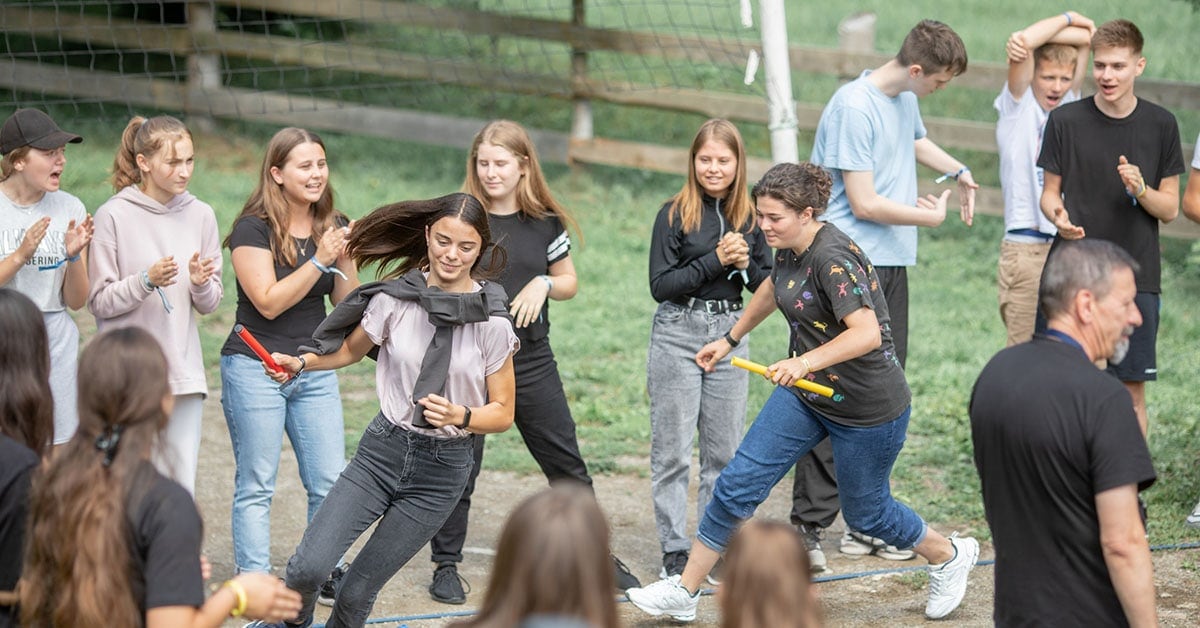 Kids playing Awana games in Ukraine